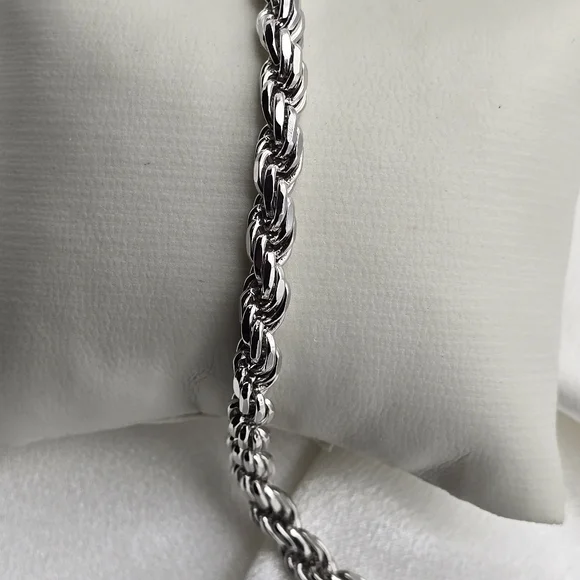 18k White Gold Over Sterling Silver Diamond Cut Rope Bracelet & Moissanite Clasp